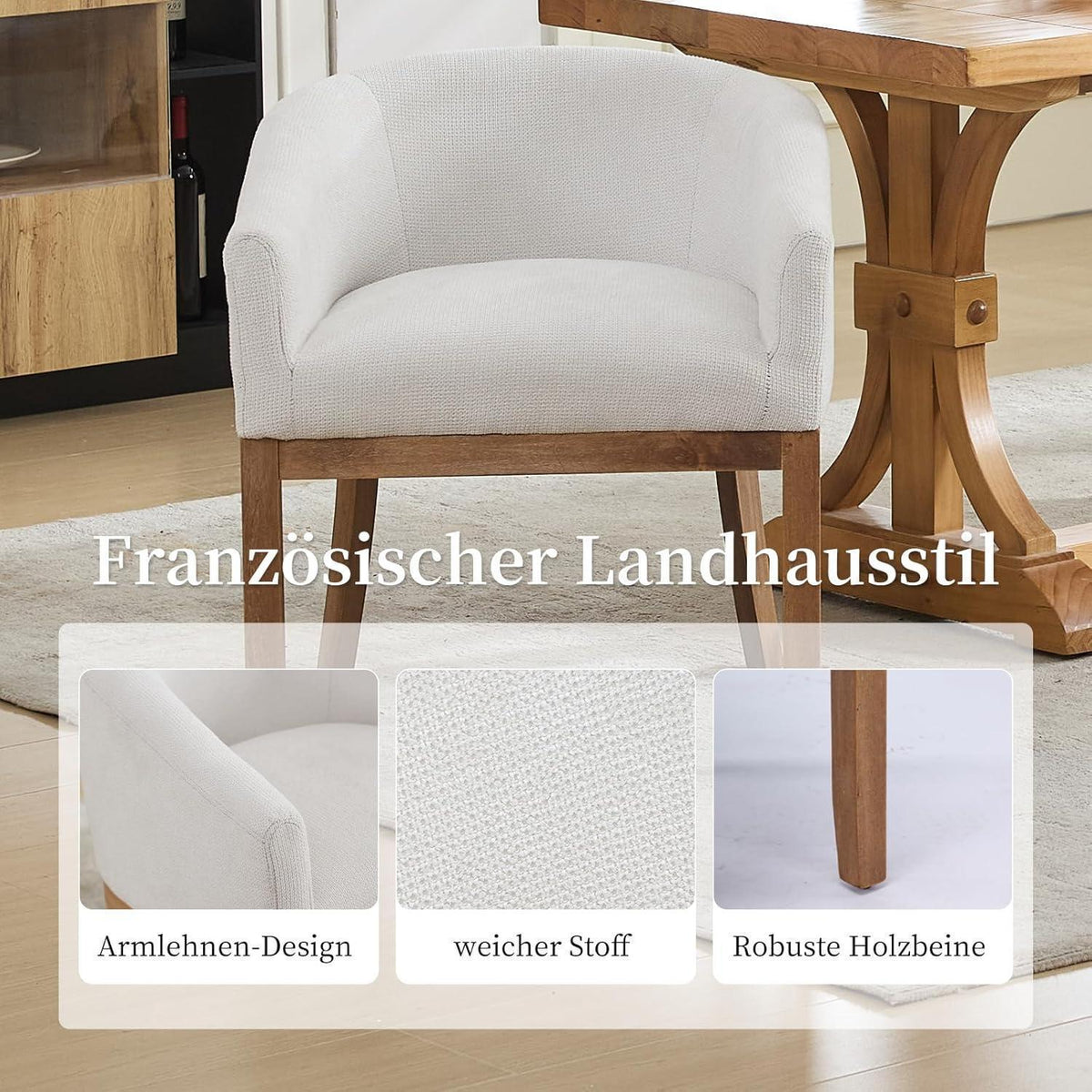 Mid Century Esszimmerstühle 2er Set mit Armlehnen, Beige
