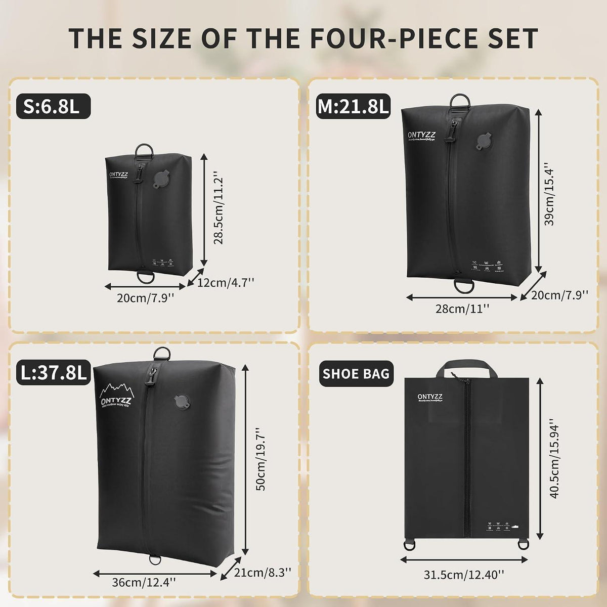 Koffer Organizer Set 4er Packwürfel & Vakuumbeutel Schwarz