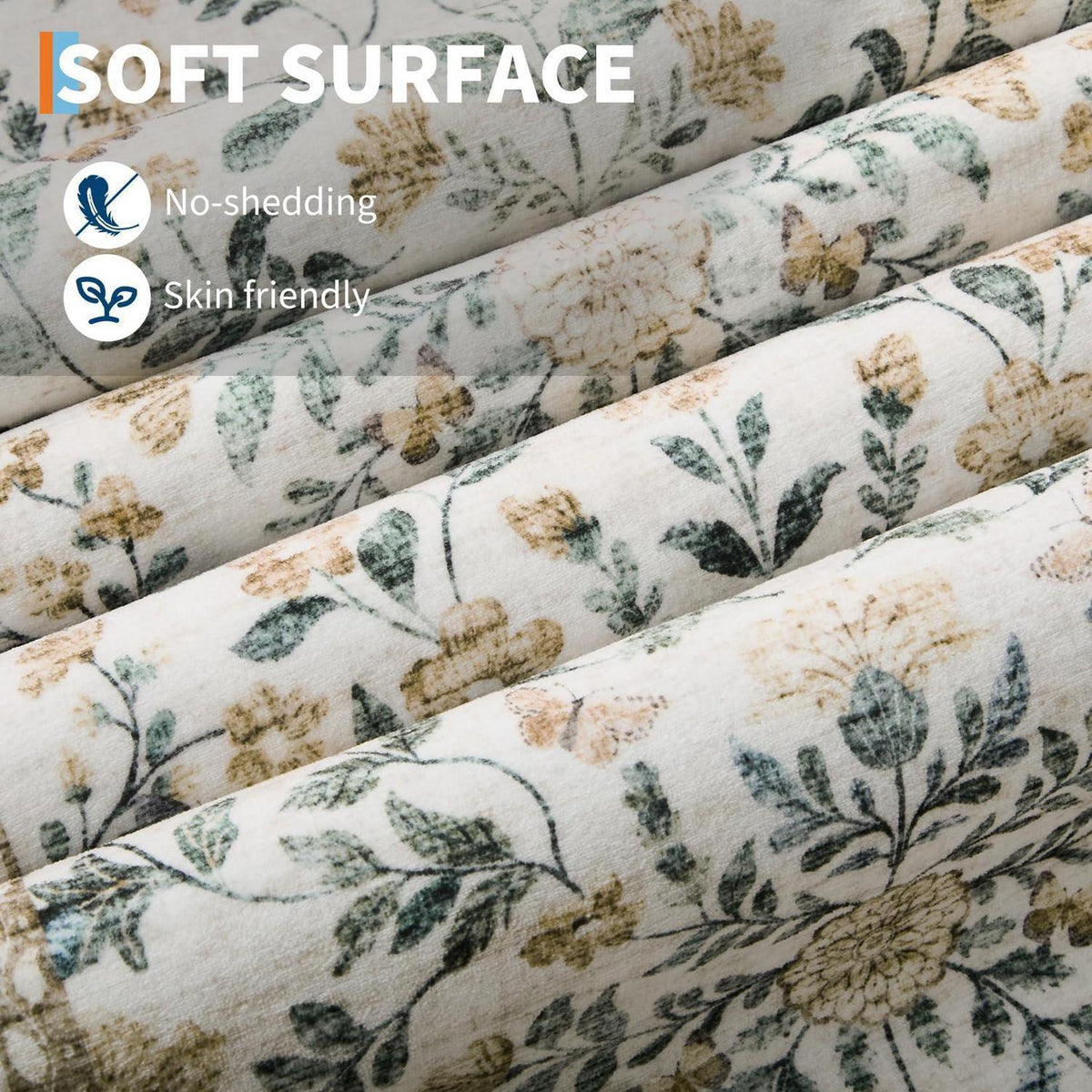 Waschbarer Teppich Floral Beige 120x170cm Rutschfest Niederflor