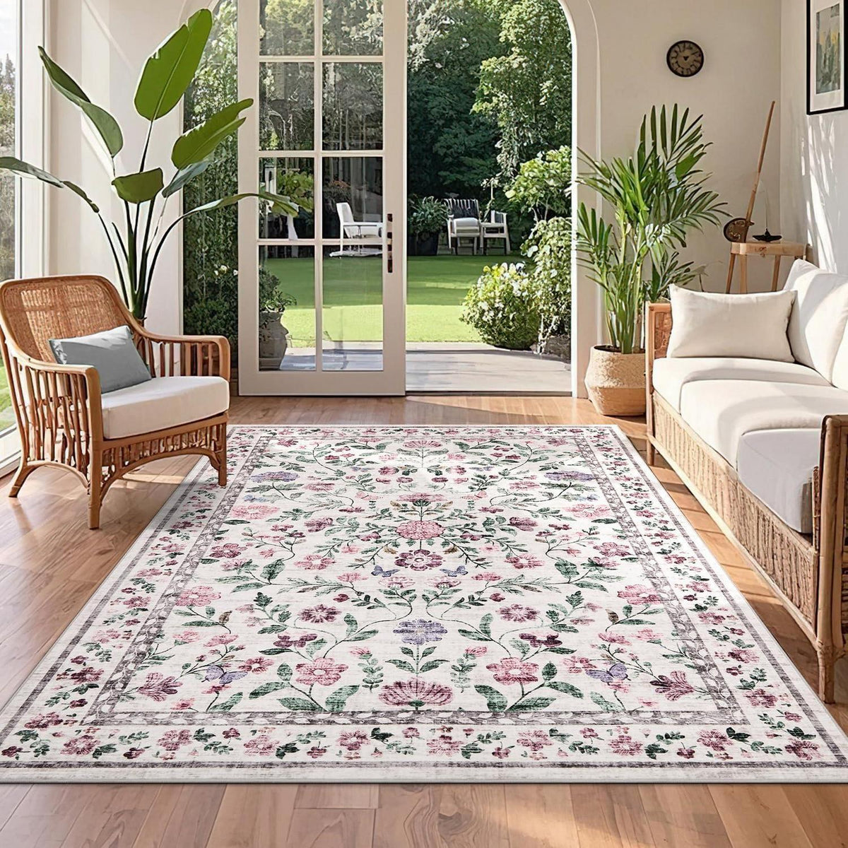 Waschbarer Teppich Floral Violett 120x170cm Rutschfest Niederflor