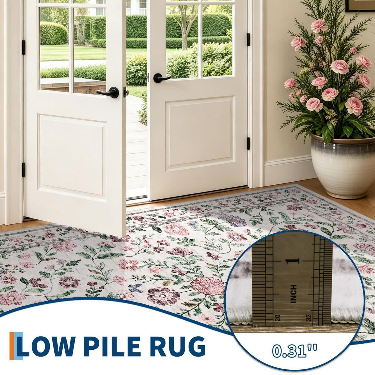 Waschbarer Teppich Floral Violett 120x170cm Rutschfest Niederflor