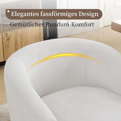 Mid Century Esszimmerstuhl mit Armlehnen, Beige Leinenstoff