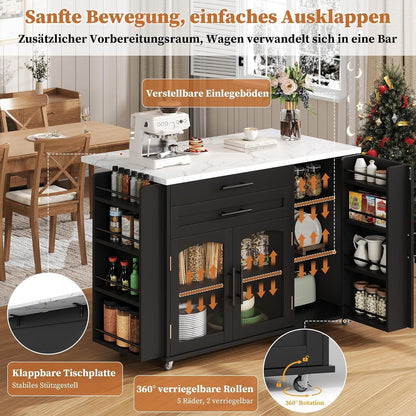 Kücheninsel Schwarz – Beweglicher Küchenwagen mit Arbeitsplatte