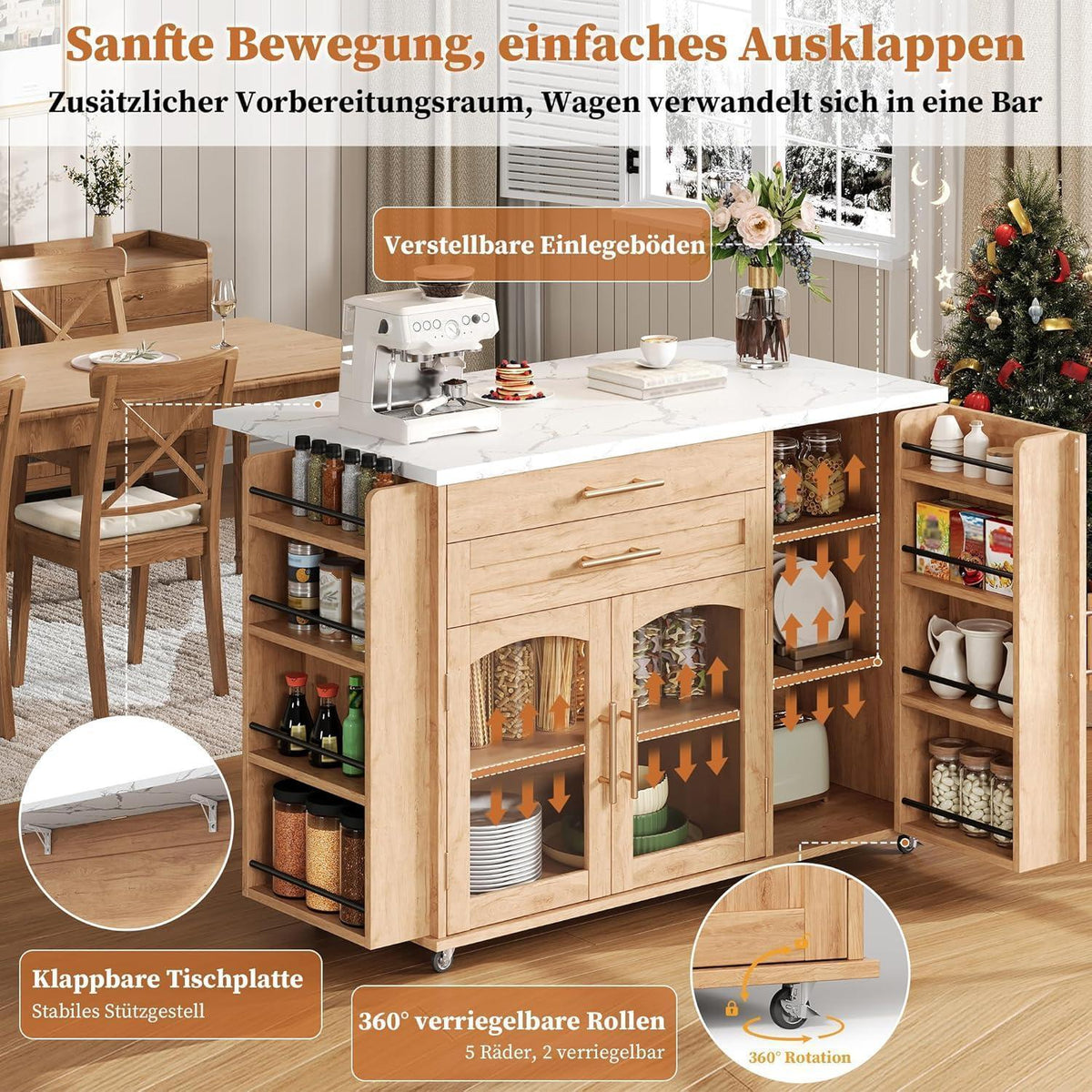 Kücheninsel mit Arbeitsplatte & Rädern – Freistehender Küchenwagen