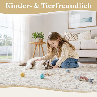 Vintage Teppich Beige 160x230 cm – Waschbar & Rutschfest