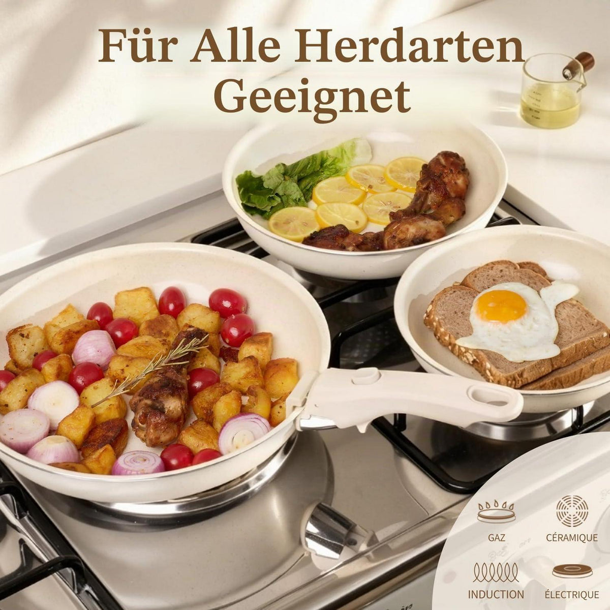 7-teiliges Pfannenset mit abnehmbarem Griff & Keramikbeschichtung