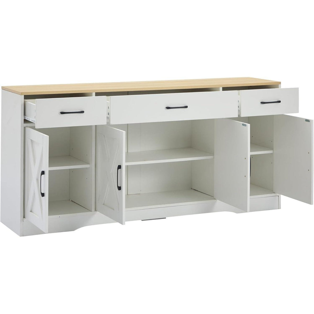 Modernes weißes Sideboard mit Holztischplatte | Multifunktionsschrank