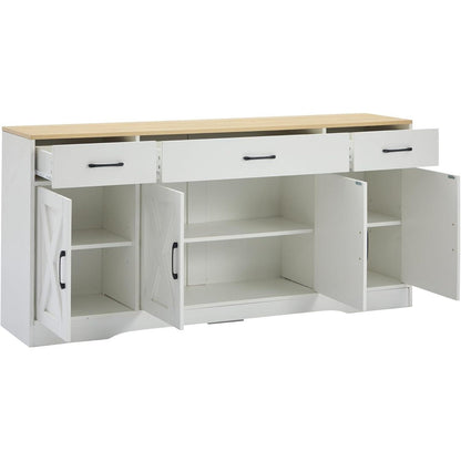 Modernes weißes Sideboard mit Holztischplatte | Multifunktionsschrank