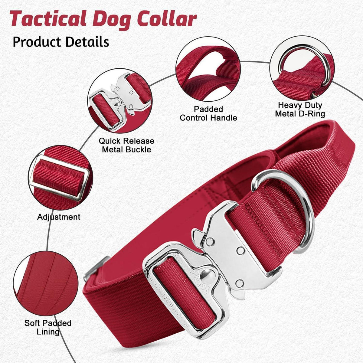 Taktisches Hundehalsband Rot M – Breites, Gepolstertes Training Halsband