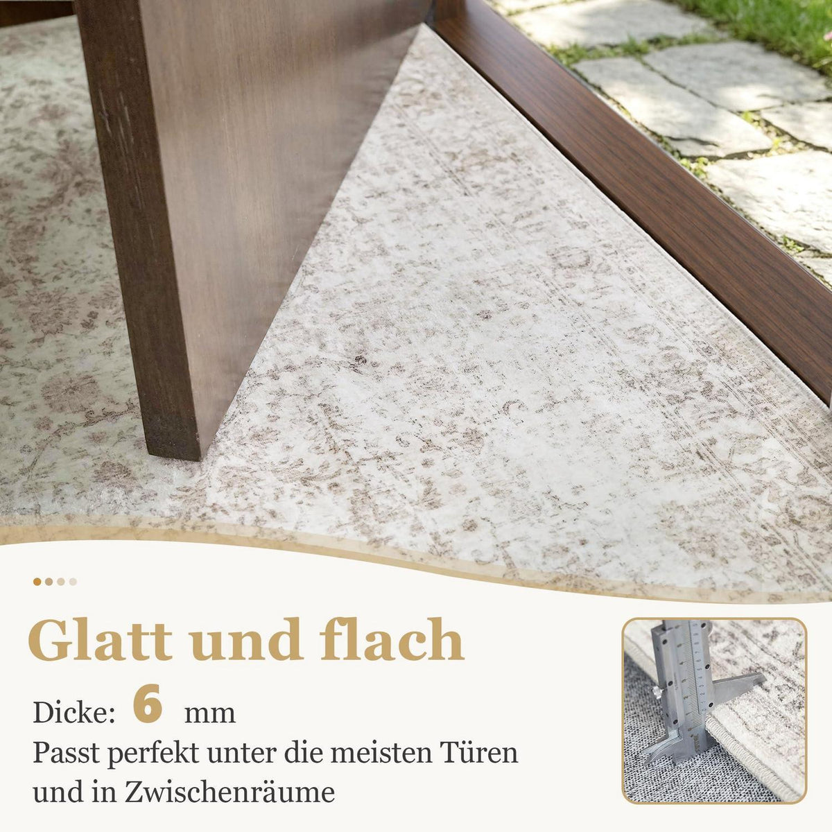 Vintage Teppich Läufer 60x240 cm Beige | Waschbar & Rutschfest