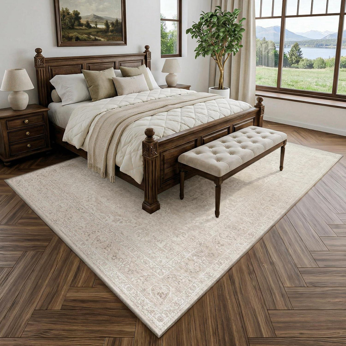 Waschbarer Vintage Teppich Beige 160x230 cm