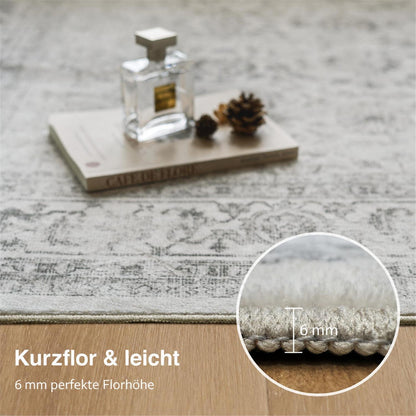 Vintage Teppich Grau 200x300 cm – Waschbar & Rutschfest