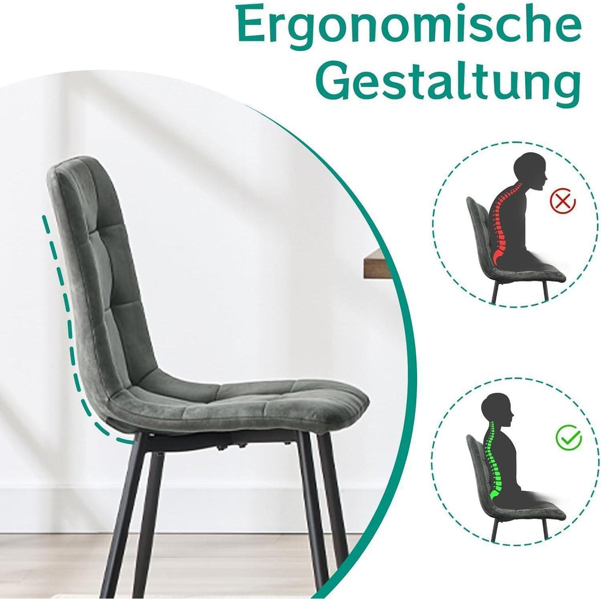 LEWE Esszimmerstühle 4er Set, Dunkelgrau in Lederoptik