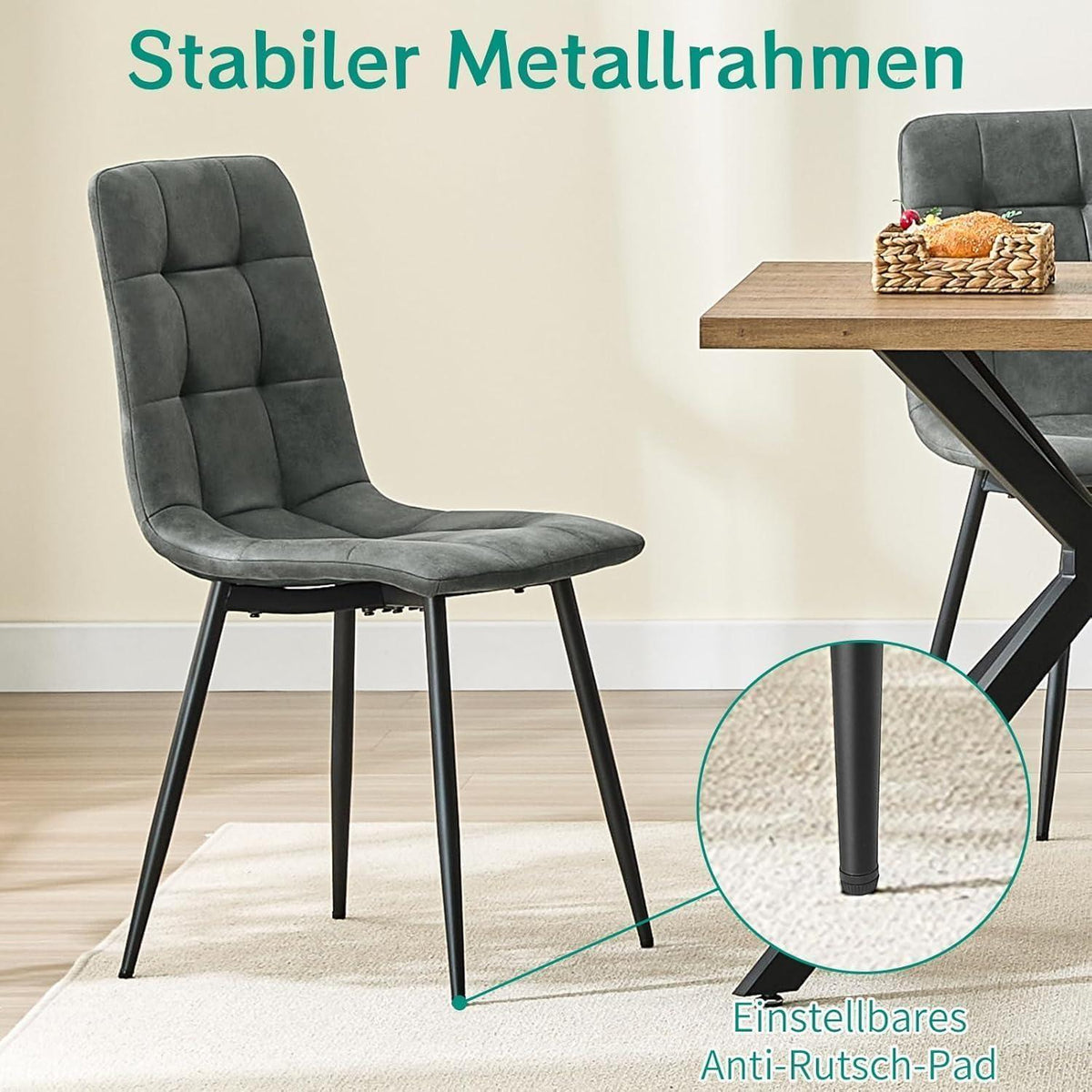 LEWE Esszimmerstühle 4er Set, Dunkelgrau in Lederoptik