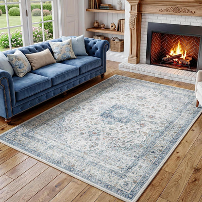 Waschbarer Vintage Teppich Blau 160x230 cm