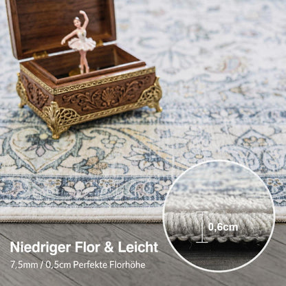 Waschbarer Vintage Teppich Blau 160x230 cm