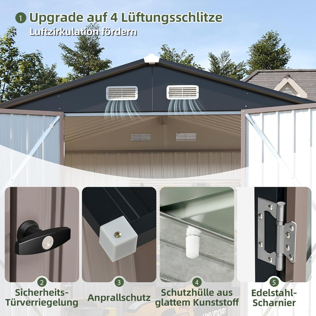 Großes Metallgerätehaus 235x171 cm – Wetterfest & Abschließbar