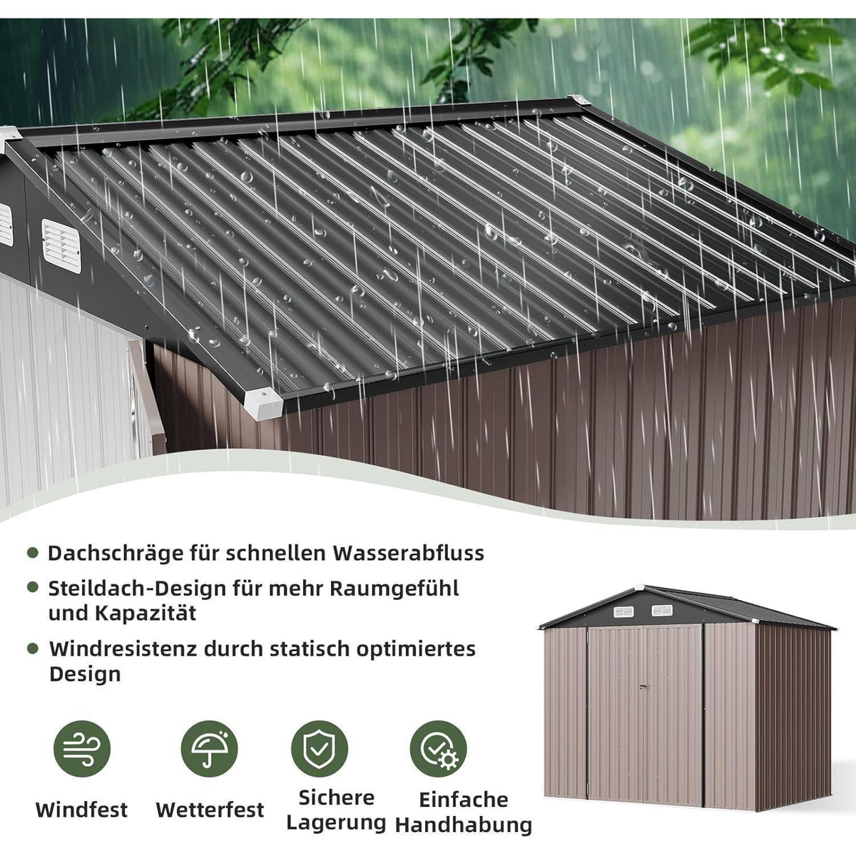 Großes Metallgerätehaus 235x171 cm – Wetterfest & Abschließbar