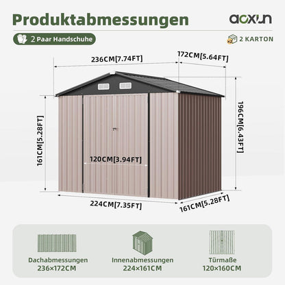 Großes Metallgerätehaus 235x171 cm – Wetterfest & Abschließbar