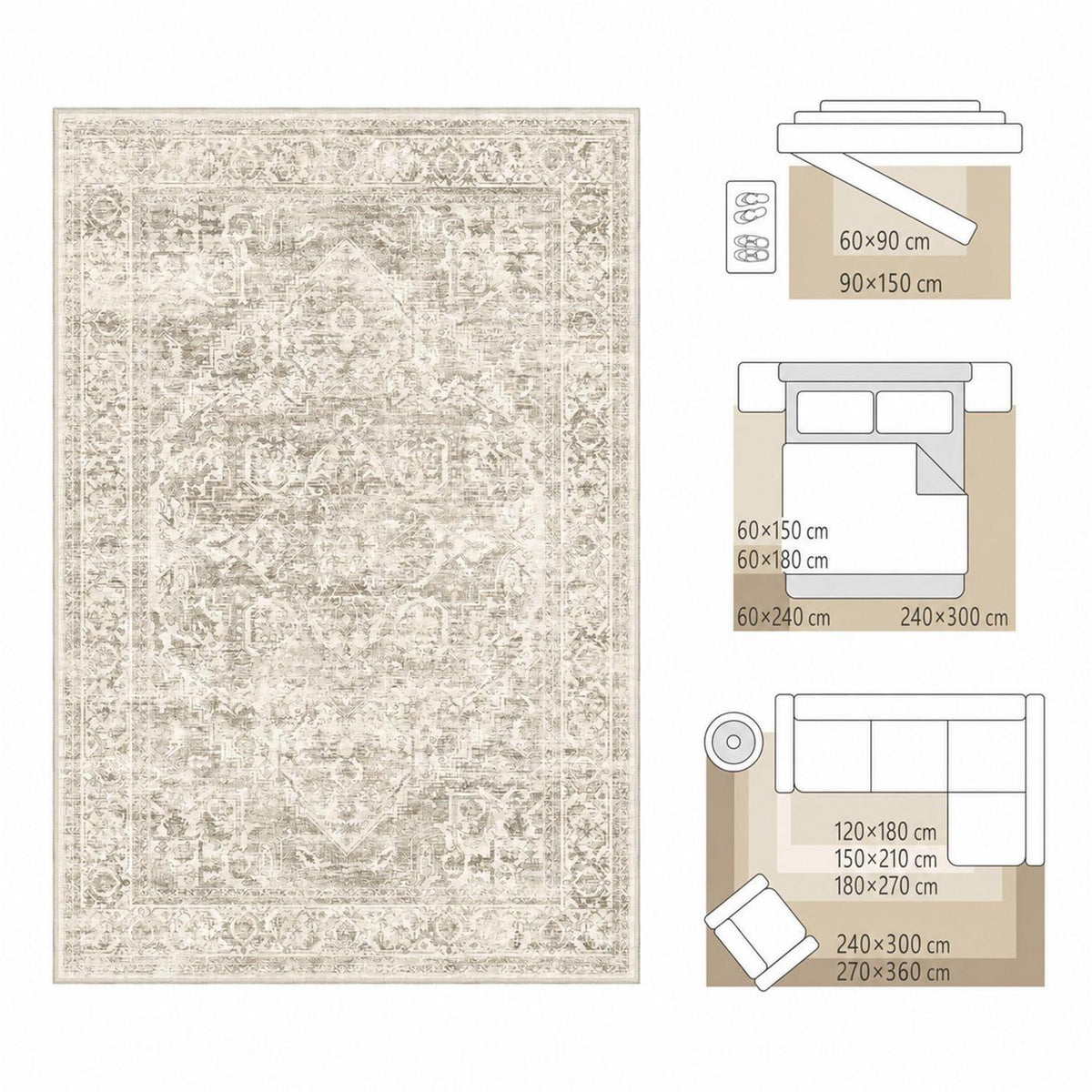 Waschbarer Vintage Teppich Braun 160x230 cm – Wohnzimmer Schlafzimmer