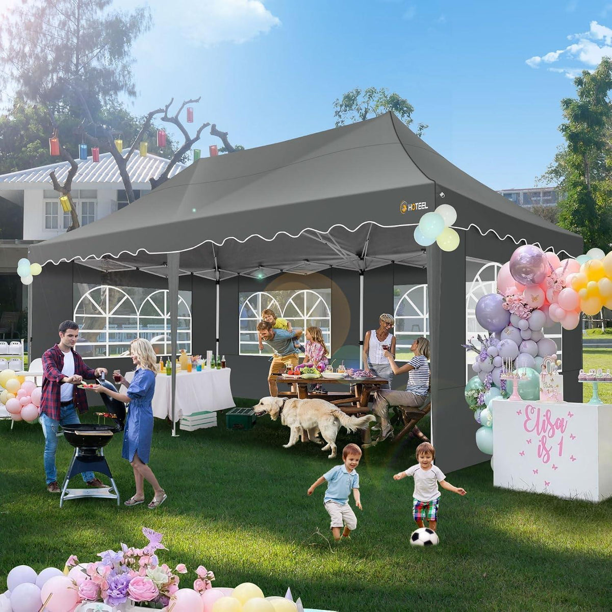 Faltpavillon 3x6m wasserdicht mit 6 Seitenwänden – Grau