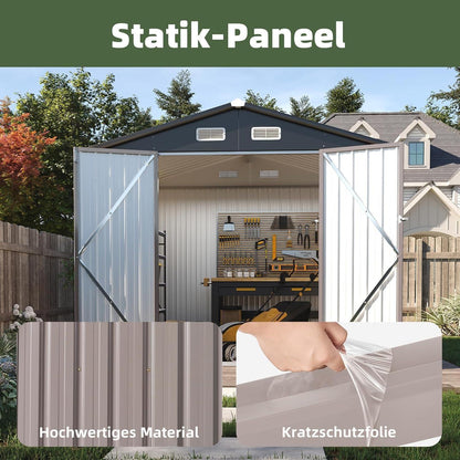 Großer Metall-Gartenschuppen 8x6ft mit Doppeltür & Satteldach