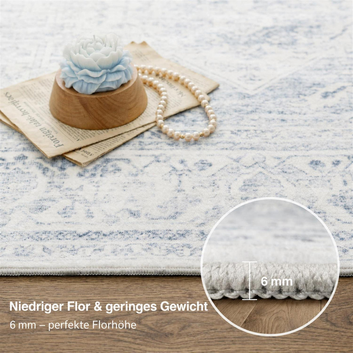 Waschbarer Vintage Teppich Blau 160x230 cm