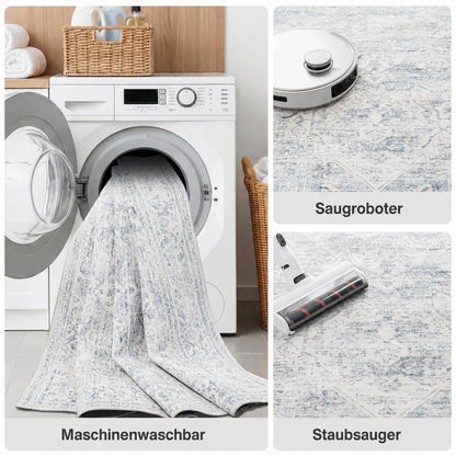 Waschbarer Vintage Teppich Blau 160x230 cm