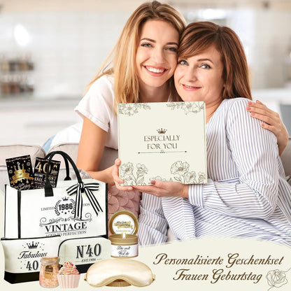 40. Geburtstag Geschenkset für Frauen – 9tlg. mit Tasche & Wellness