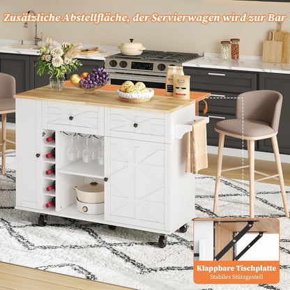 Freistehende Kücheninsel mit Klappplatte & Stauraum (Weiß)