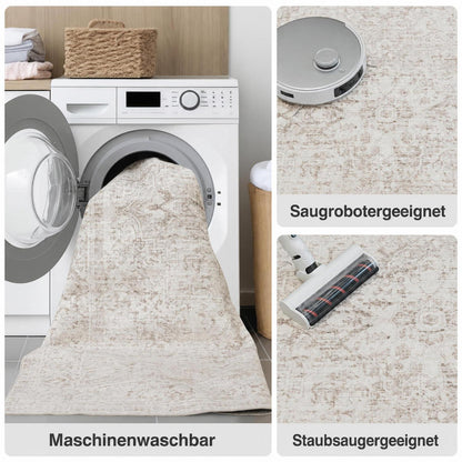 Beige Vintage Teppich Läufer 60x240 cm Waschbar