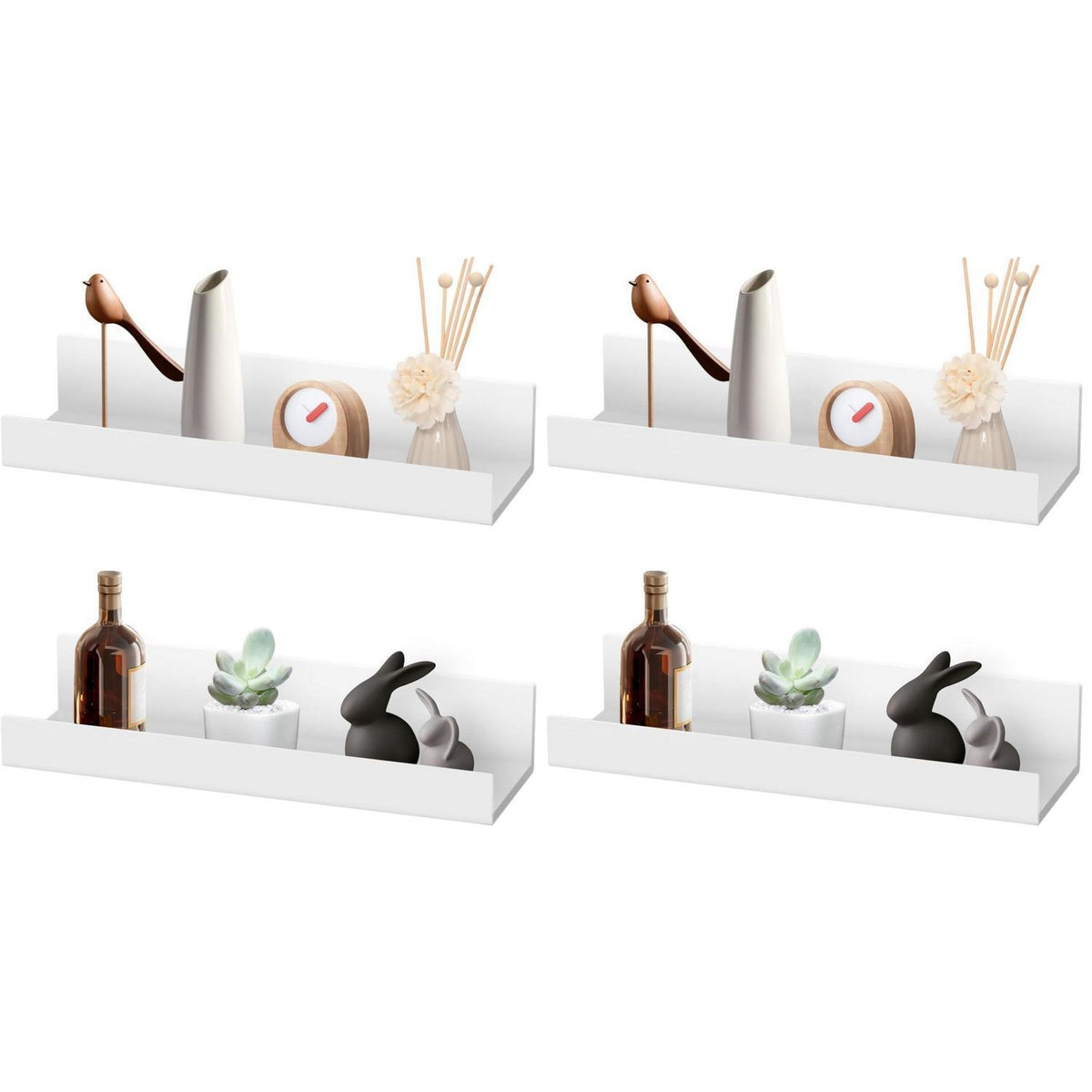 2er-Set Wandregal ohne Bohren, 27cm Kunststoff, selbstklebend weiß