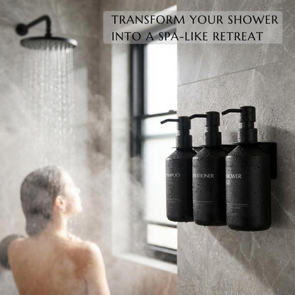 Bohrfrei Seifenspender Set Schwarz | Wand & Stand | 500ml