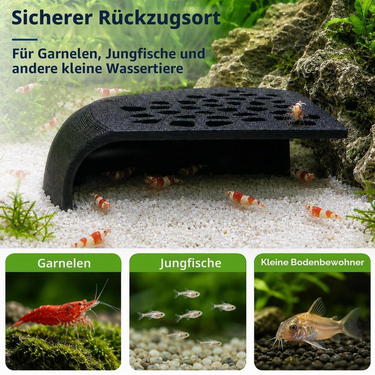 2x Garnelenhöhle Aquarium Deko – Schwarzes Versteck für Garnelen & Jungfische