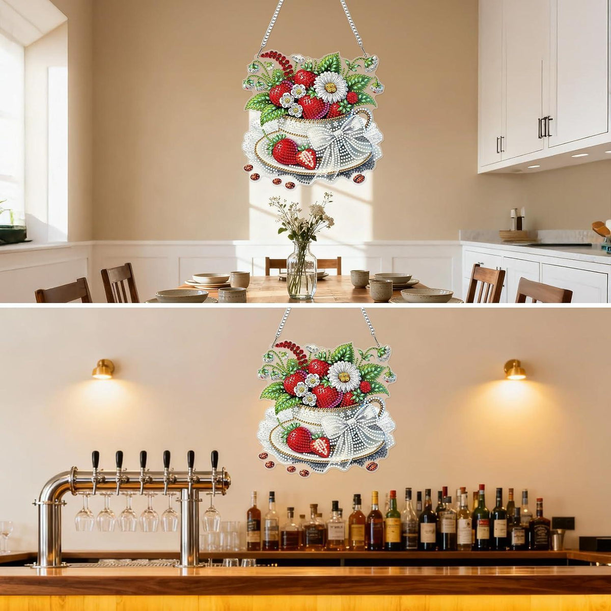 Diamond Painting Anhänger Erdbeeren & Gänseblümchen