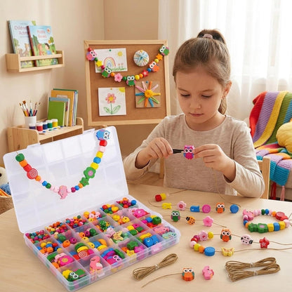 400 Holzperlen Set zum Auffädeln – Bunte DIY Bastelperlen für Kinder
