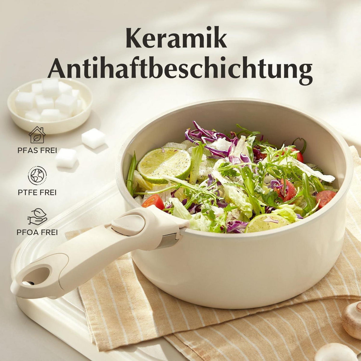 Keramik Topfset 16/18/20cm mit Abnehmbaren Griffen