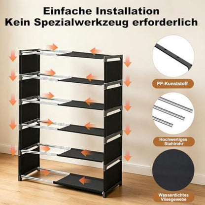 Schuhregal schmal & hoch | 8 Ebenen, Schwarz | Langlebig & einfach aufzubauen