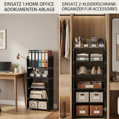 Schuhregal schmal & hoch | 8 Ebenen, Schwarz | Langlebig & einfach aufzubauen