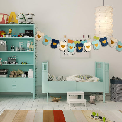 Babyparty Girlande Weiß Blau Beige | Deko für Babyparty & Kinderzimmer