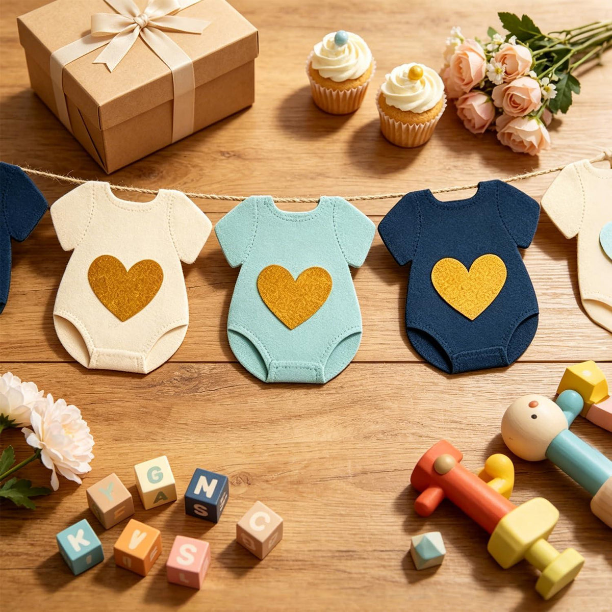 Babyparty Girlande Weiß Blau Beige | Deko für Babyparty & Kinderzimmer
