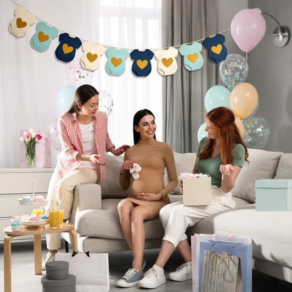 Babyparty Girlande Weiß Blau Beige | Deko für Babyparty & Kinderzimmer