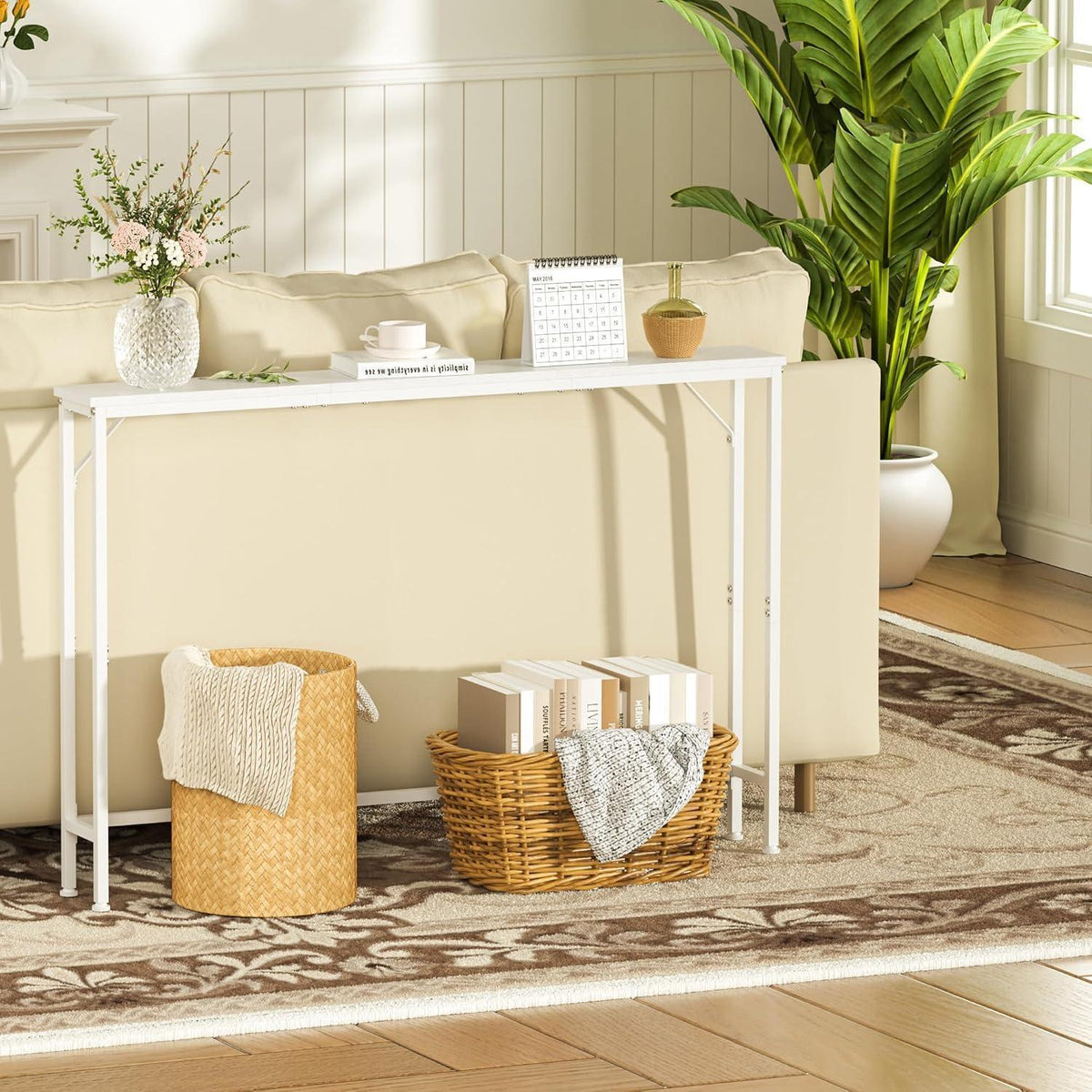 120cm Konsolentisch – Schlanker Couchtisch für Flur & Wohnzimmer (Weiß)
