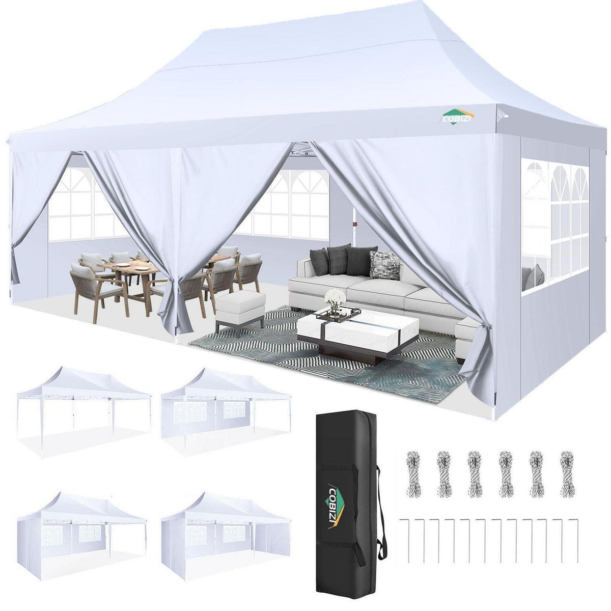 3x6m Faltpavillon mit 6 Seitenteilen – Wasserdicht & Stabil
