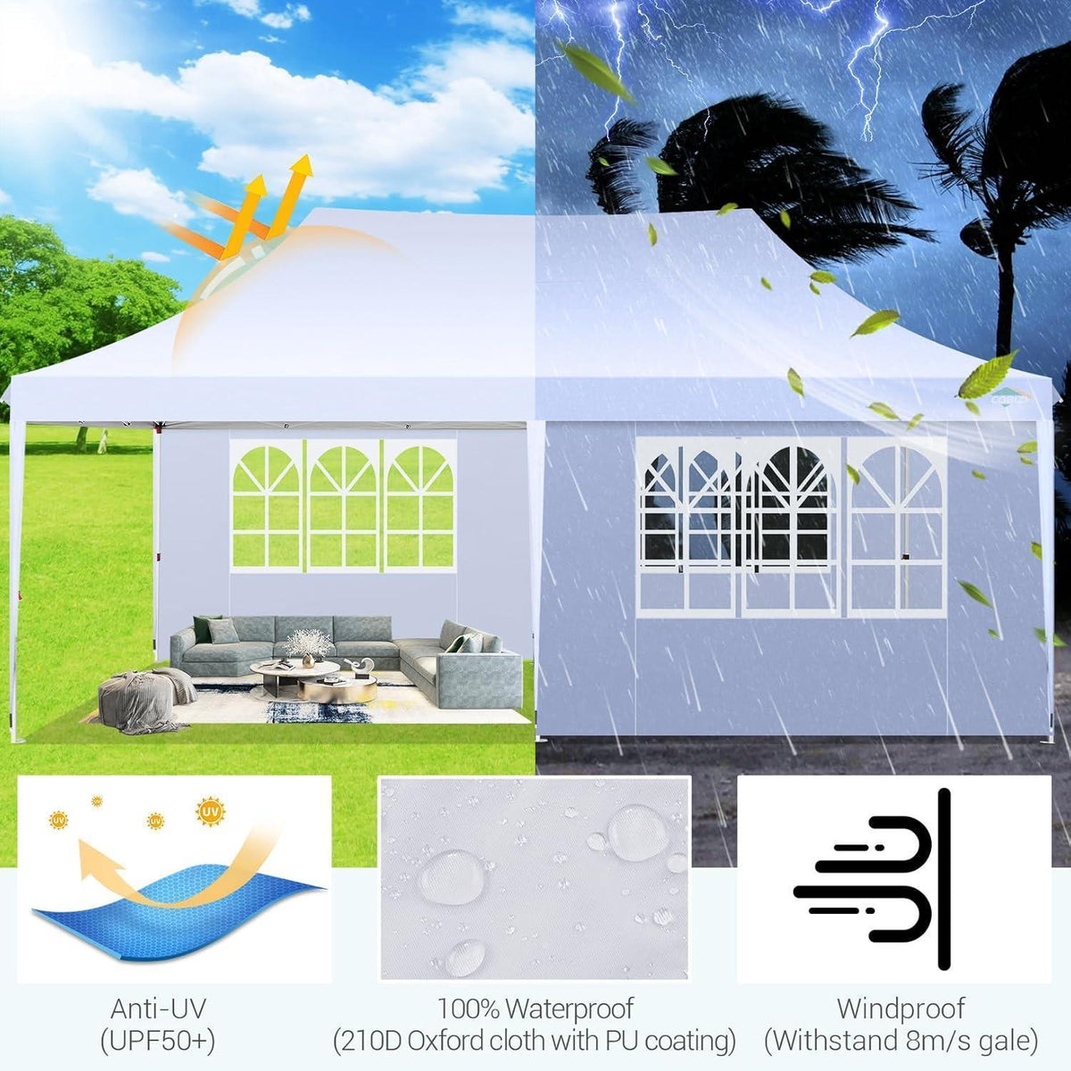 3x6m Faltpavillon mit 6 Seitenteilen – Wasserdicht & Stabil