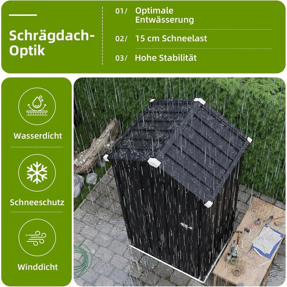 Metall Gartenschuppen 88x69x160cm mit Boden & Einlegeböden
