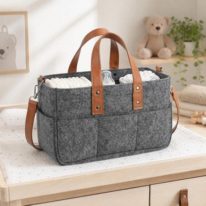 Faltbare Filztasche Einkaufskorb mit Fächern – Dunkelgrau