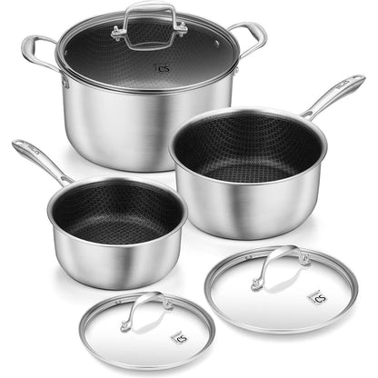 Edelstahl Topfset 6-teilig mit Glasdeckel – Kochtopfset für Induktion