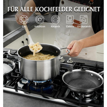 Edelstahl Topfset 6-teilig mit Glasdeckel – Kochtopfset für Induktion