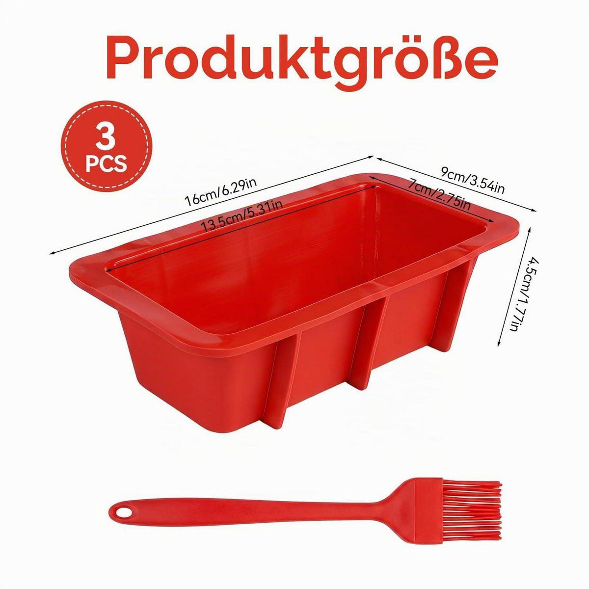 3er Set Silikon Brotbackform rechteckig 16cm